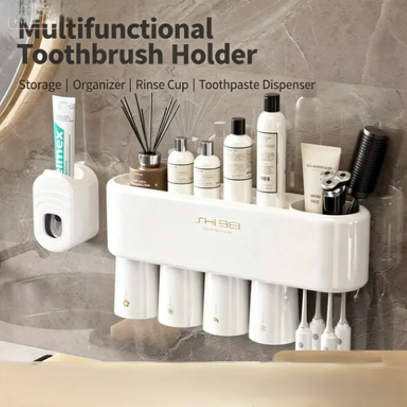 Toothbrush Holder Magnetic Suspension Adsorption Cup Storage Two-in-One No Punching Installation Washing Table