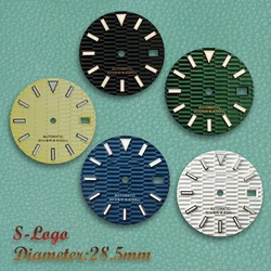 New 28.5mm NH35 Dial S Logo Wave Pattern Dial Fit NH35/NH36 Movement Green Luminous 3/3.8/4.2 O'clock SKX007 Mod Accessories