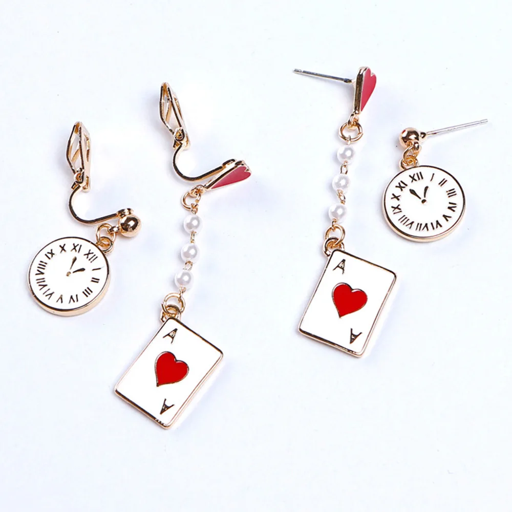 Simple Enamel Playing Card Earrings Fashion Poker Metal Dangle Earring For Women Party Ear Accessories Jewelry Earstuds Gifts