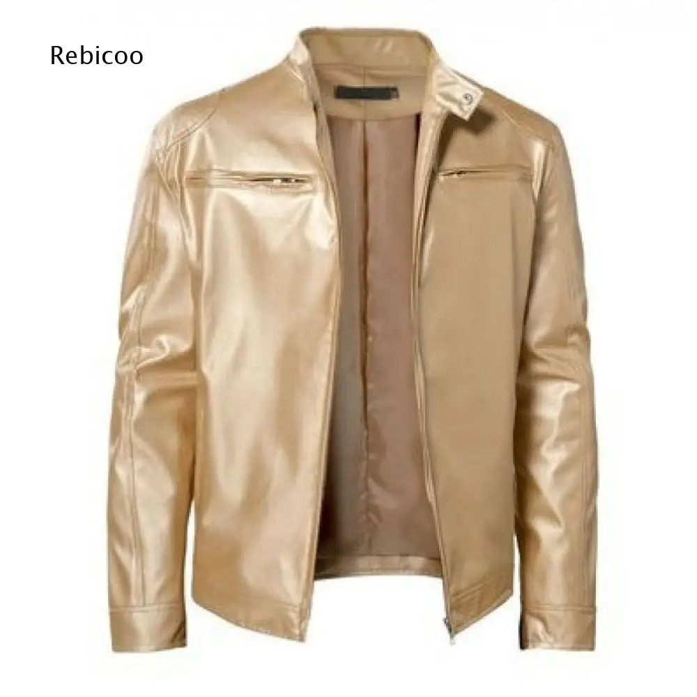 Stand Collar Faux Leather Jacket For Men Multi Zip Pocket Design Suitable For Cool Weather Daily And Night Casual Activities