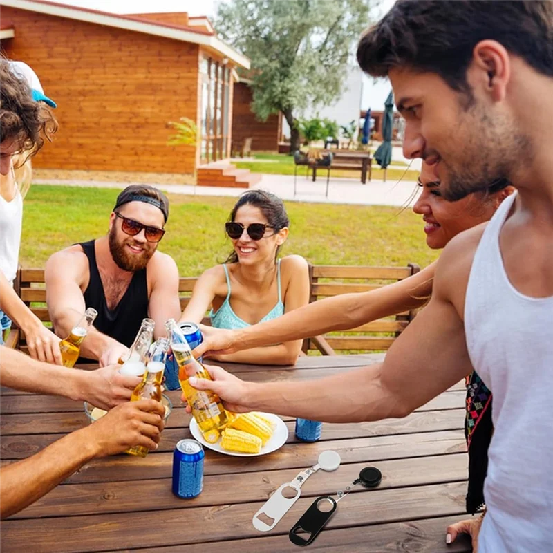 ELEG-10個 格納式フラットボトルオープナー、ミニバーキー、ビールボトルオープナーバーテンダー、ラウンドリールクリップ付き