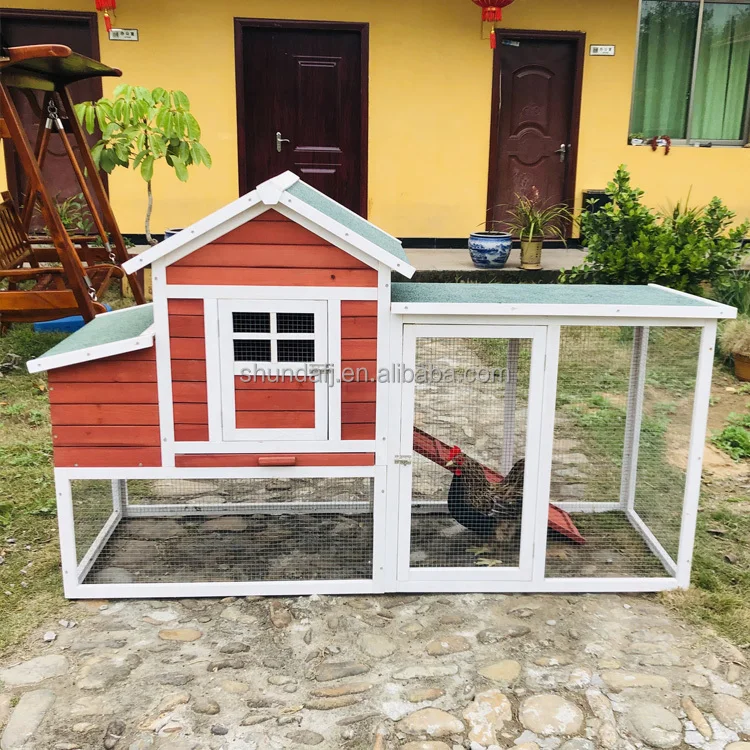 Gallinero de Madera Personalizado SDC029, Casa para Gallinas al Aire Libre con Corral, Nido, Techo de Asfalto, Bandeja Extraíble, Rampa, Jaula para Aves