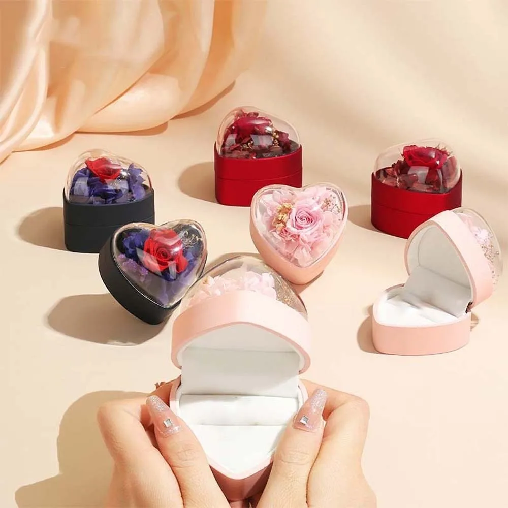 

Composite Paper Heart Ring Box Rose Three-dimensional Ring Display Case Earring Storage Solid Color Jewelry Organizer