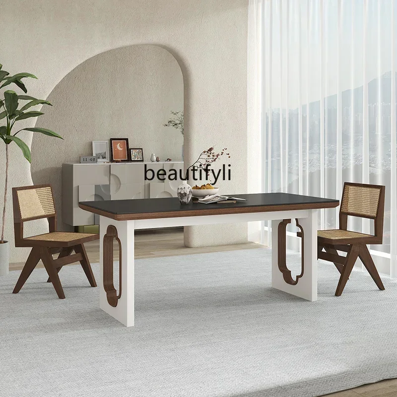 

Solid wood dining table household rectangular, new Chinese style, desk walnut zen tea table