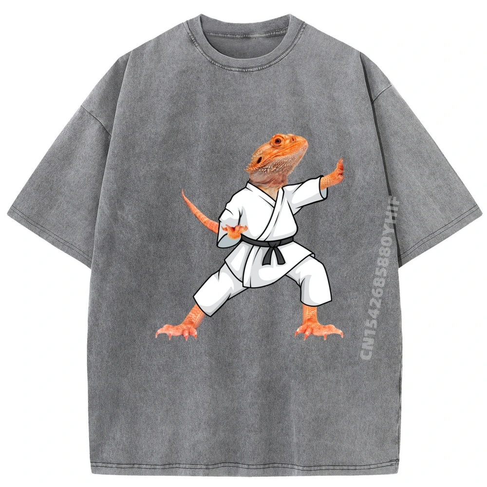 

Bearded Dragons Doing Karate Samurai Thanksgiving Day Cotton Comfortable Tops Tees Gift Washed Tee-Shirt Retro T-Shirt