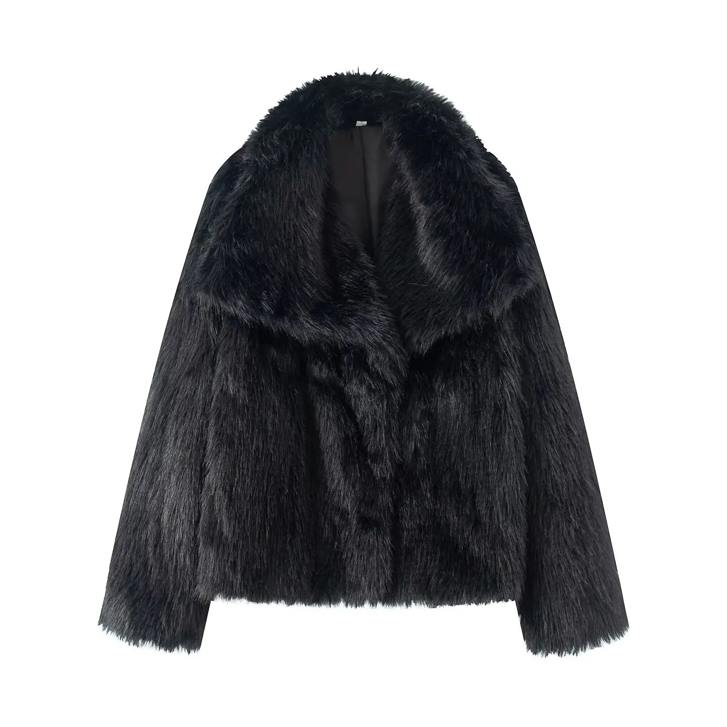 Women Casual Faux Fur Coat Wide Lapel Collar Fluffy Plush Outerwear Elegant Warm Overcoat Suitable For Autumn And Winter Daily