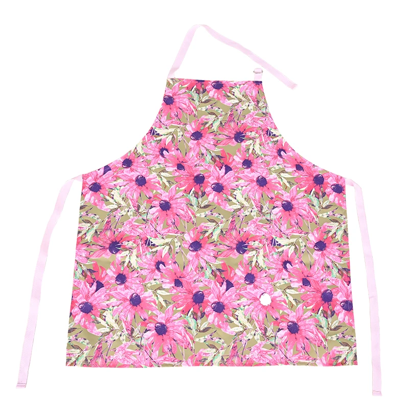 New Pink Floral Bib Aprons Dense Solid Cotton Delantal Flower and Leaf Pattern