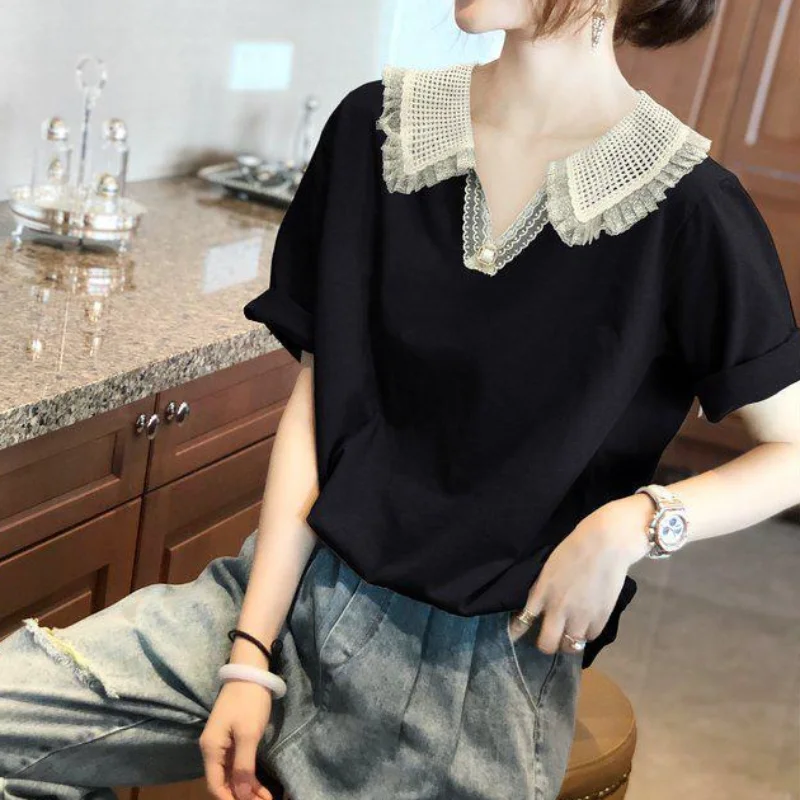 High Quality Cropped Ladies Polo Neck Tee Shirts Dry Fir Woman Original Top Youth With Aesthetic Hot Delivery Offer Lace Summer