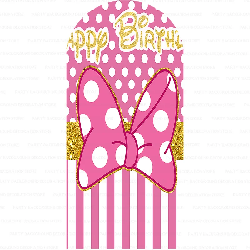 Disney Minnie Pink Bowtie Baby Shower Cartoon Arch Backdrop Mouse Princess Castle Birthday Party Photography Background Decor