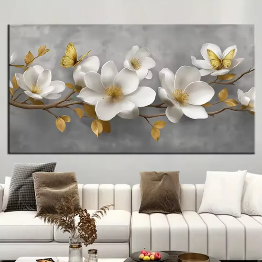 DIY Diamond Painting Kit for Adults,White Orchids Flowers Full Drill Large Diamond Embroidery Art,Mosaic Cross Stitch Home Decor