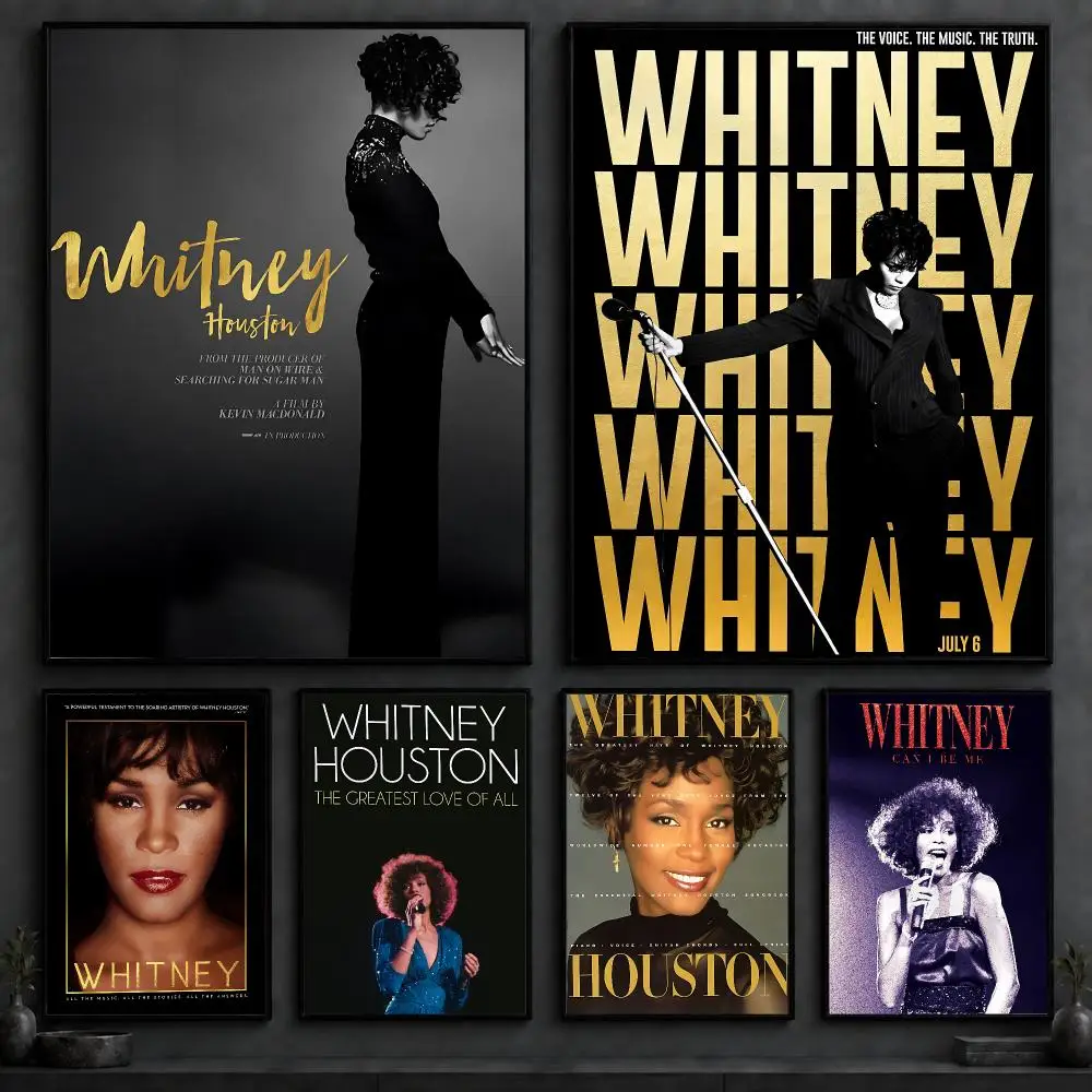 Singer W-Whitney HoustonS Poster Art  Self-Adhesive No Glue Residue Wall Decor for Bedroom Living Room