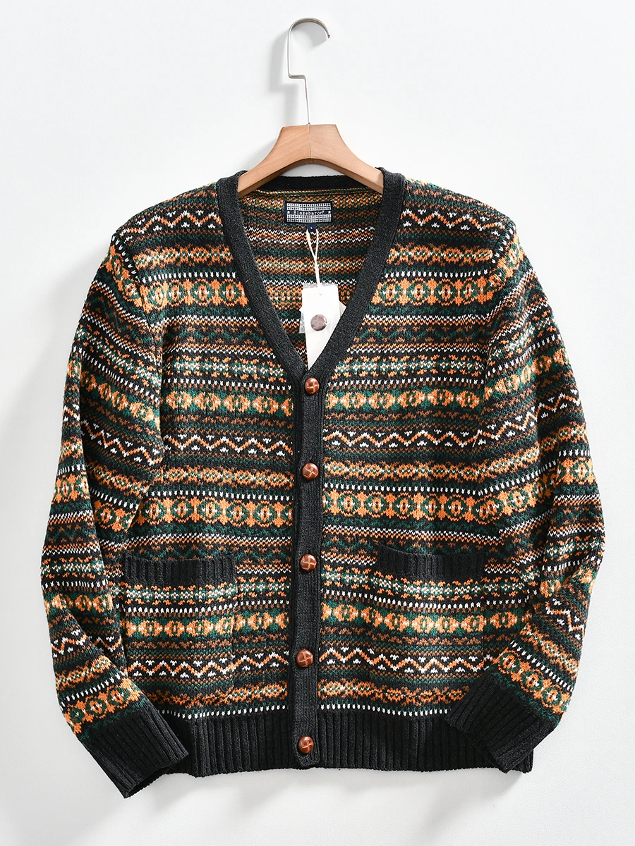 

Soft Woolen Men's Casual Sweater Cardigan Autumn Winter Thickened Lengthened V-Neck Fashion Urban Style Polyester Blend