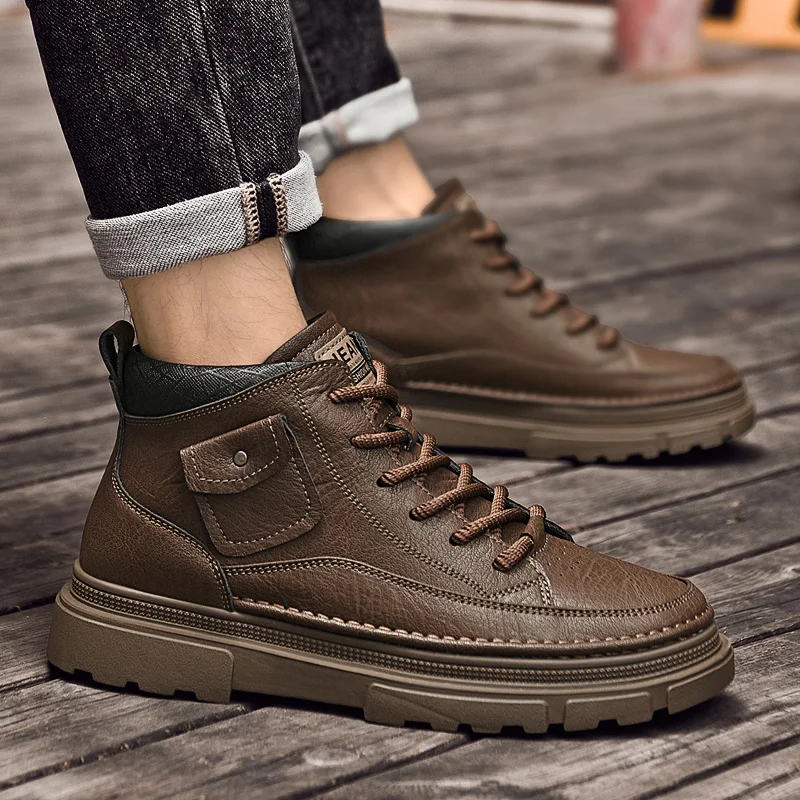 

Classic Retro Style High Top Men's Work Boots Luxury Brand Thick Soled Comfortable Travel Boots Outdoor Non Slip Commuting Boots