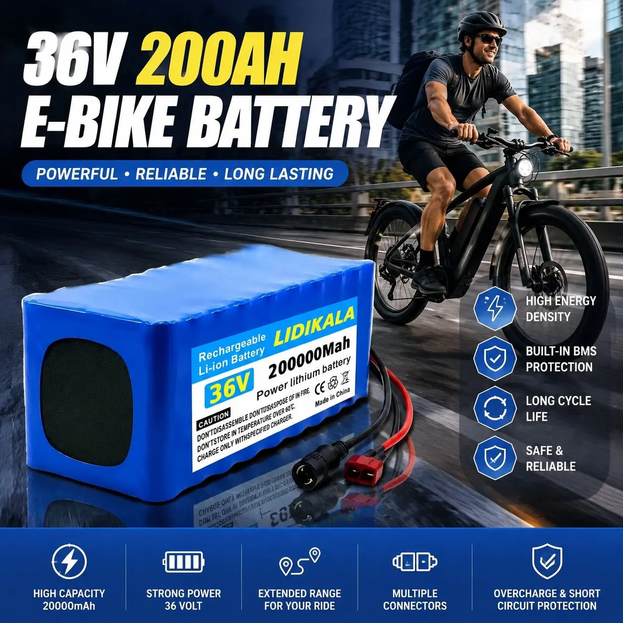 Wiederaufladbarer 18650 Lithium-Ionen-Akku-Pack 10S4P 36V 200Ah mit integriertem BMS-Schutz, Ersatz-Akku für 500W-Motor, Elektroroller, E-Bike, Elektrofahrzeuge