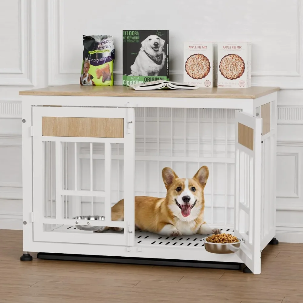 

Dog Crate Furniture End Table, 38 Inch Hidden Kennel Cabinet , Thickened Metal Frame Dog Cage, Dual-Purpose Pet House