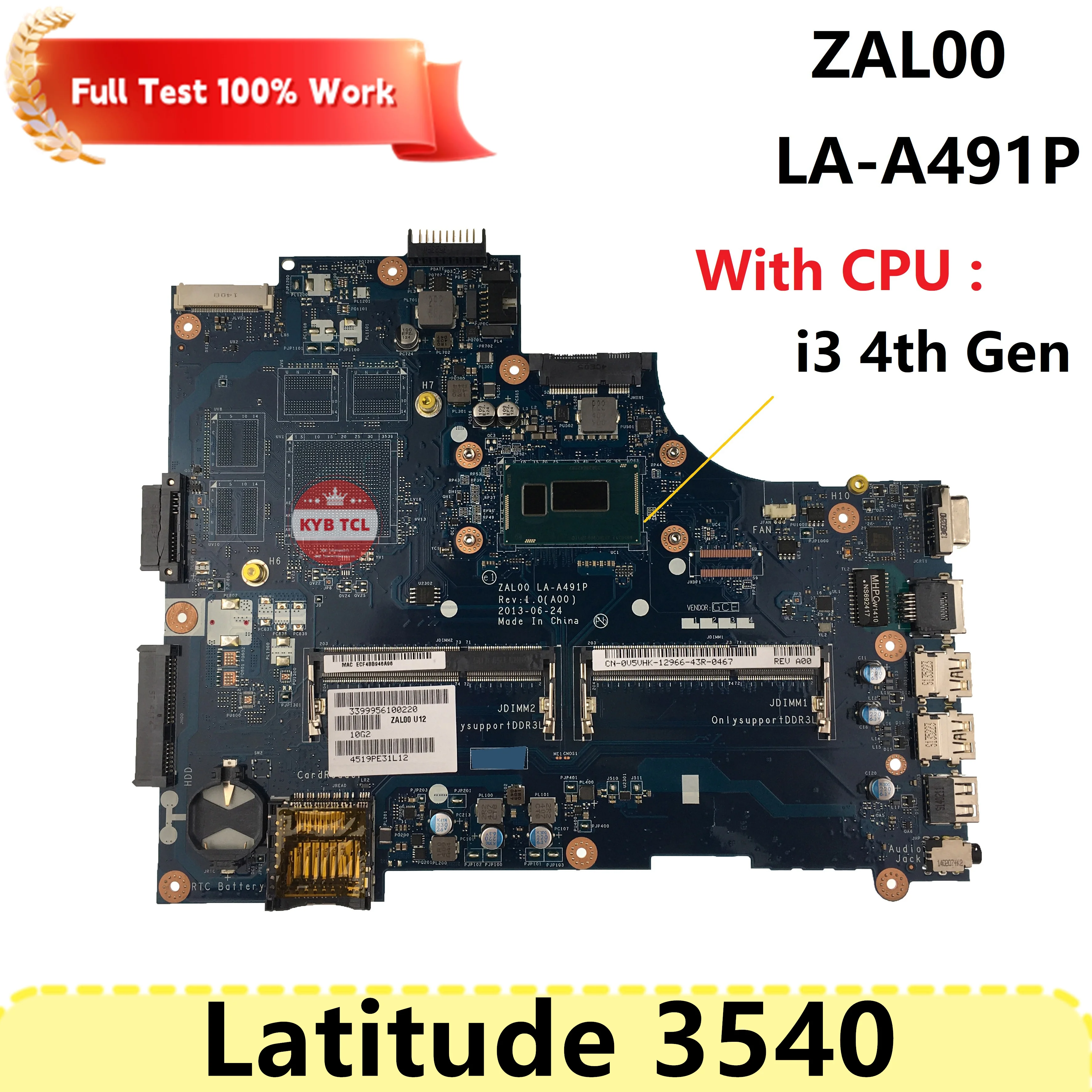 Imagem -06 - Dell Latitude 3540 Placa-mãe do Portátil Placa-mãe Zal00 La-a491p 0x3nc8 06tjhn 0ykphw 08p1ry w 2957u i3 i5 i7 ° Cpu Notebook