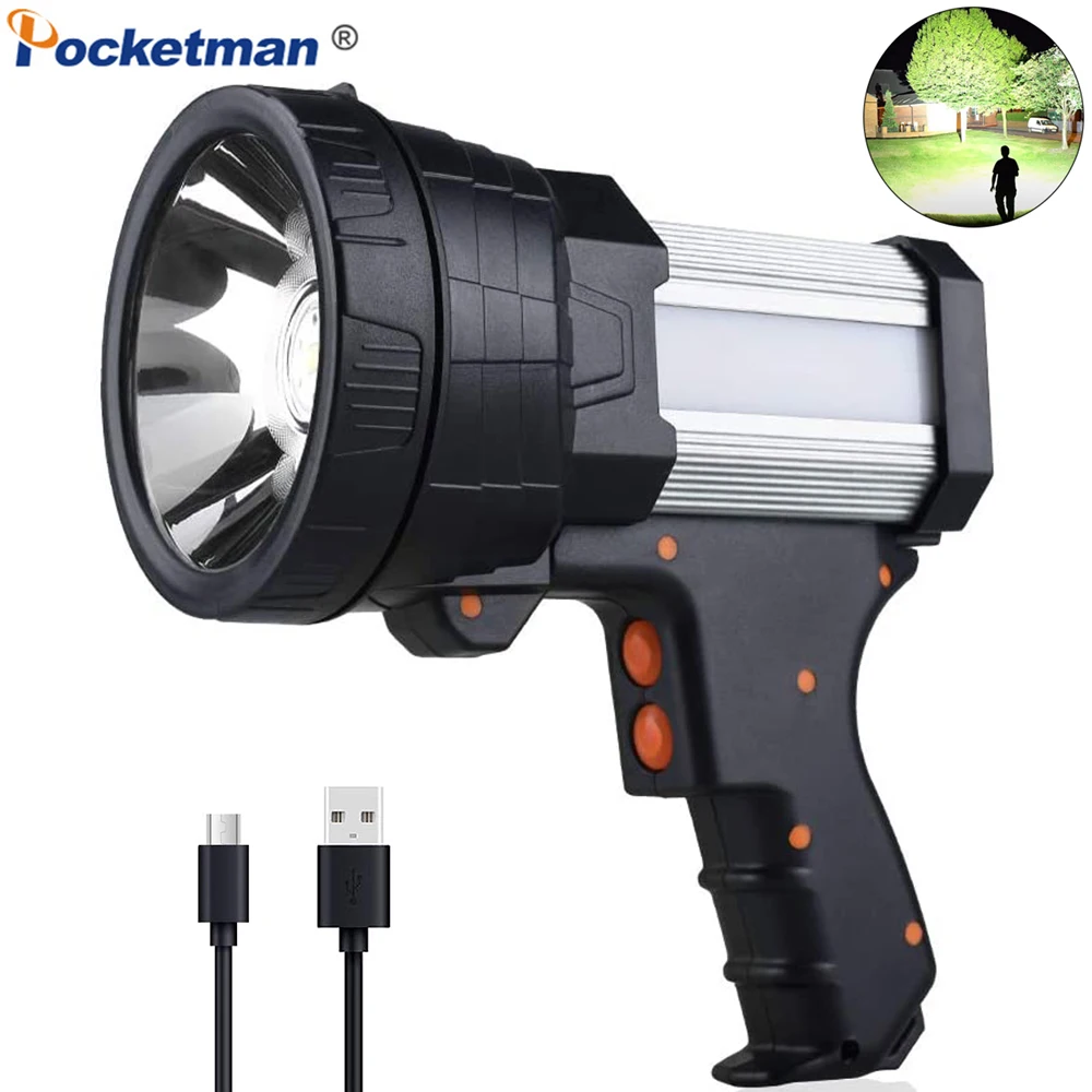 USB Rechargeable Pocketman Flashlight Tactical Flashlight  Work Light 10000mAh Long Lasting Handheld Spotlight Searchlight Torch