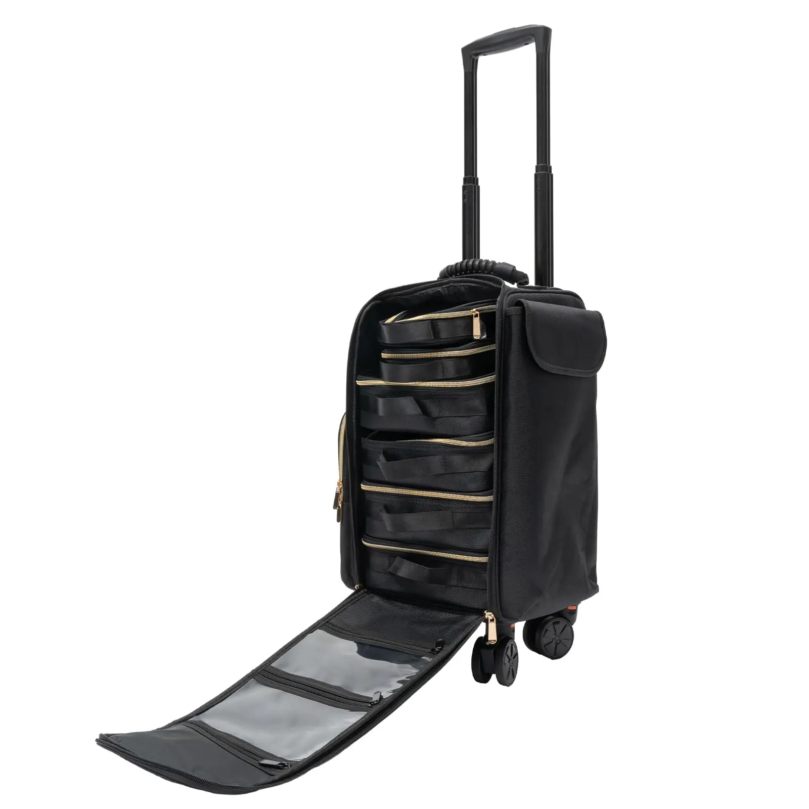 

Rolling Makeup Train Case, Cosmetic Storage Organizer with 6 Removable Cosmetic Bags, Rolling Trolley Cosmetic Case for Makeup Art