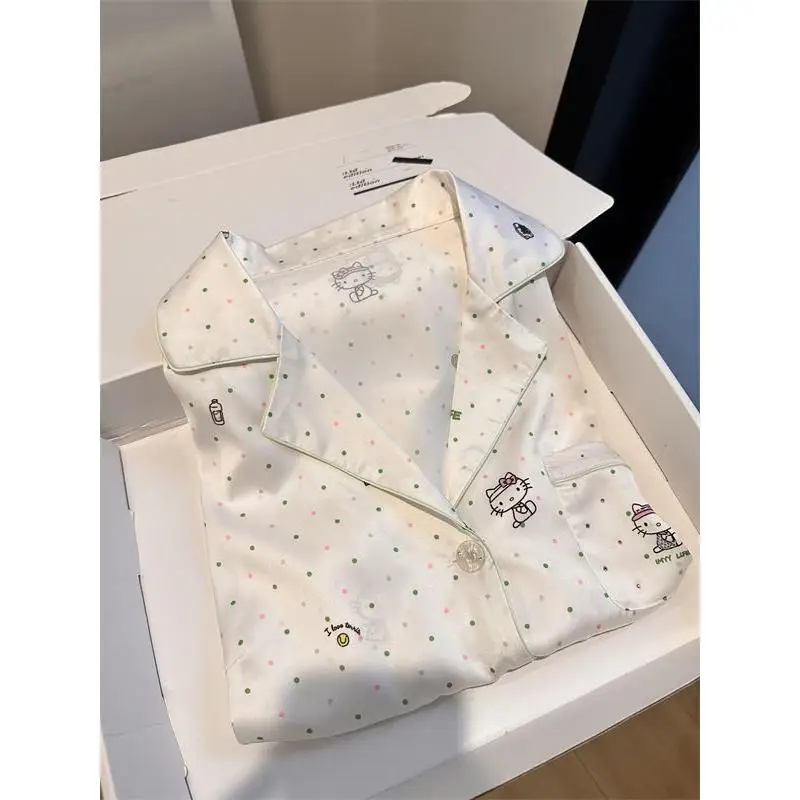 

Sanrio милые пижамы Hello Kittys, летний кавайный костюм для девочек, шорты с короткими рукавами, милая модная удобная повседневная домашняя одежда