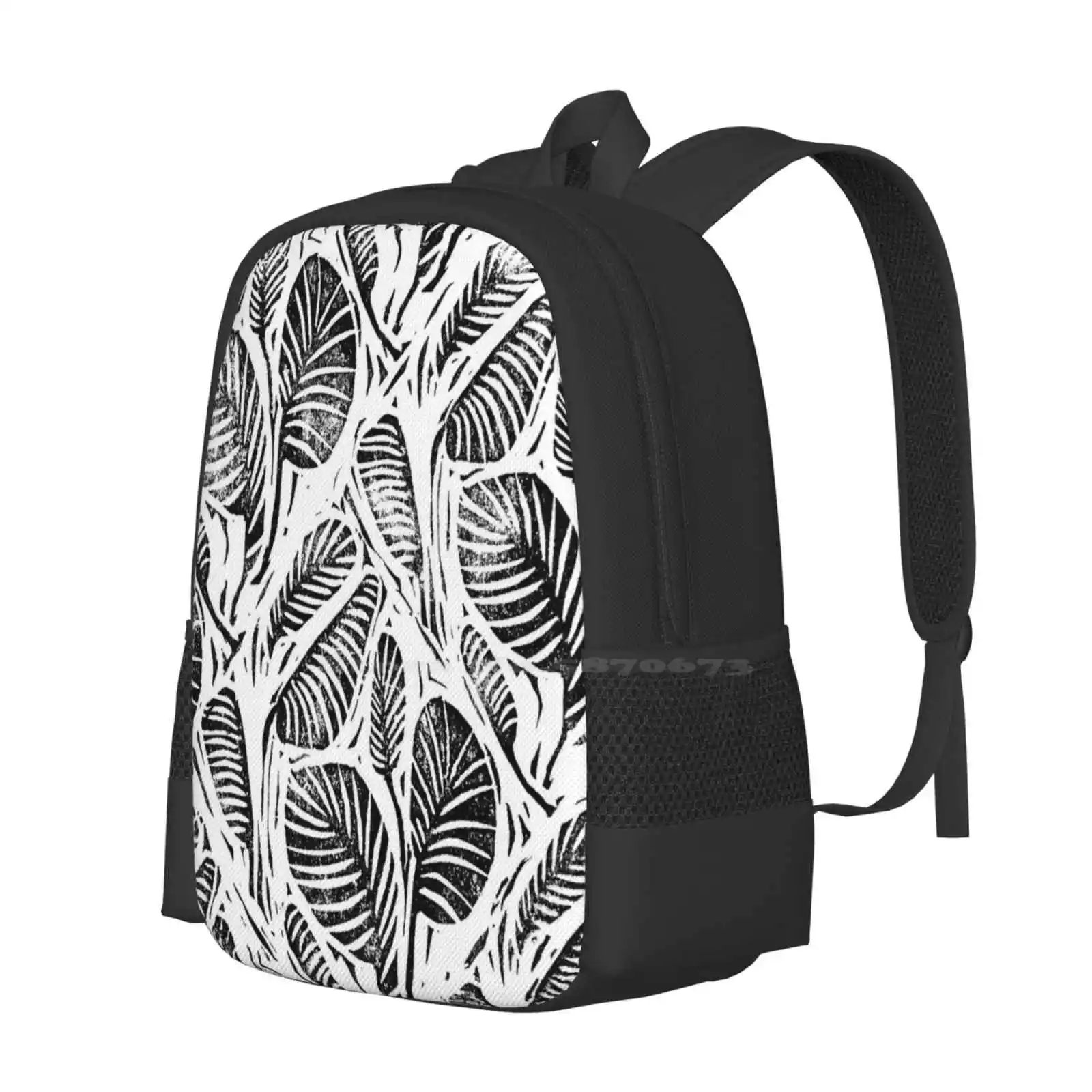 Jungle - Tropical Leaves Bag Backpack For Men Women Girls Teenage Linocut Lino Cut Handmade Hand Printed Printed Art Printmaker