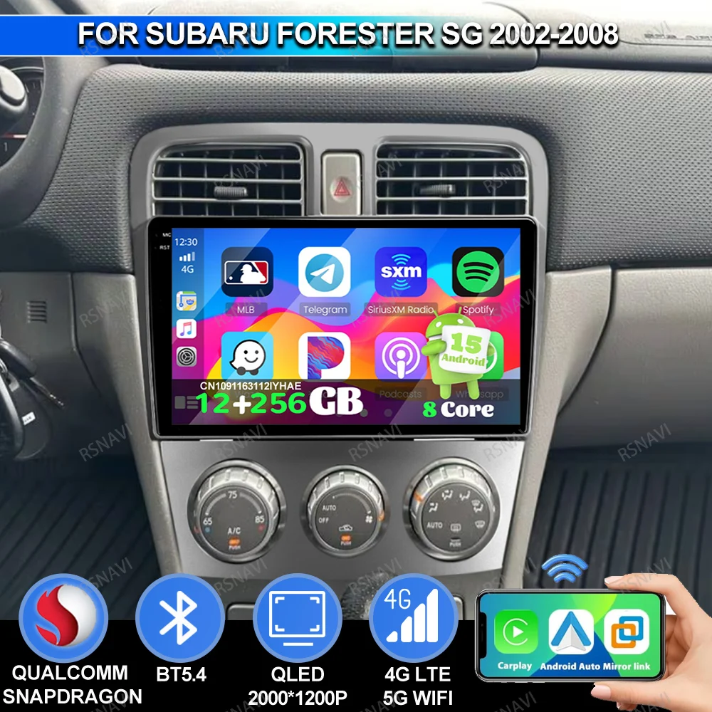 Android 15 Car Radio For Subaru Forester SG 2002 2003 2004 2005 -2008 Telephone Holder Car Vacuum Cleaner Stereo QLED IPS Golf 7