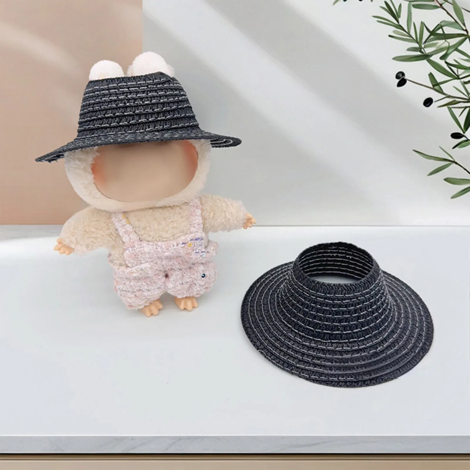 Doll Hat Open Top Straw Cotton Pastoral Style Clothing Accessories Mini Western-Style Doll Hat Cute Doll Decoration Solid Color