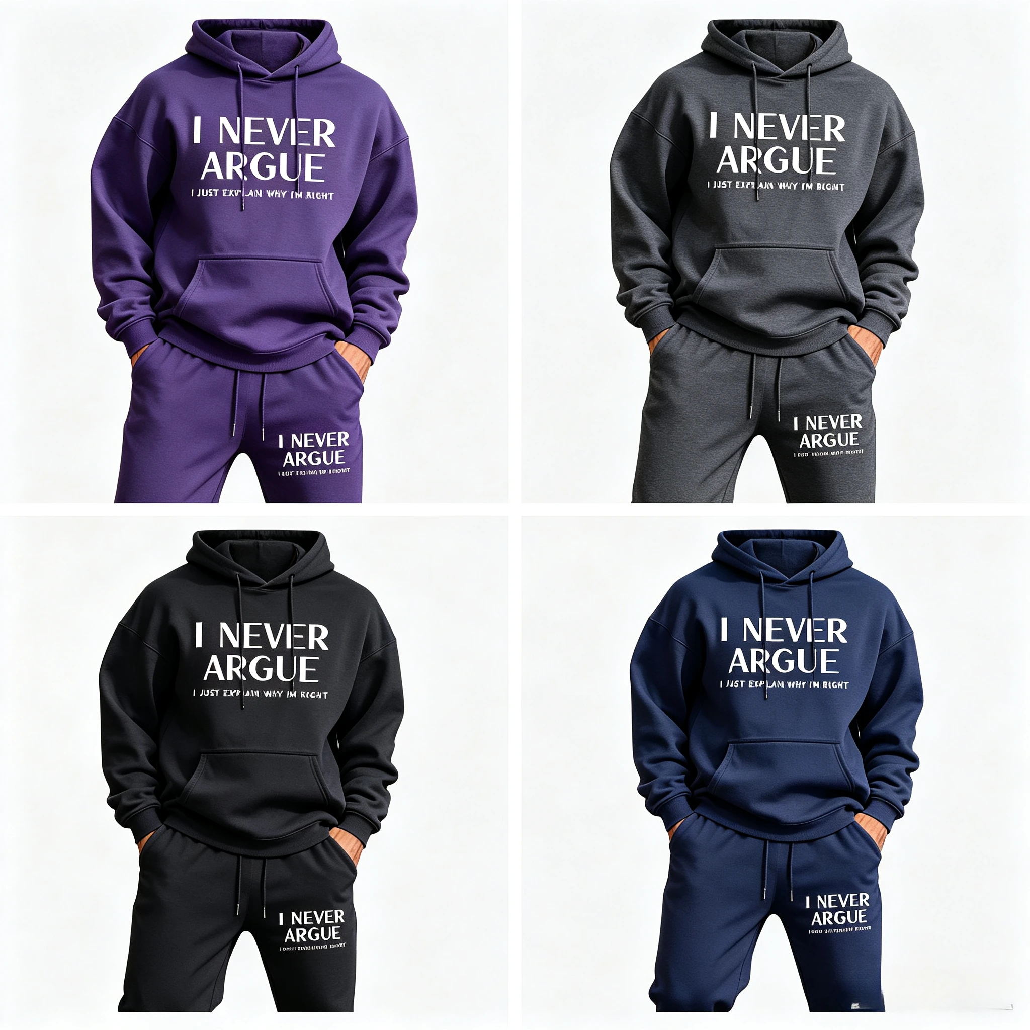 I Never Argue I Just Explain Why I'M Right Printing Man Hoodie Set Jogging Loose Two Pices Sets Pocket Fleece Sweatpants Clothes