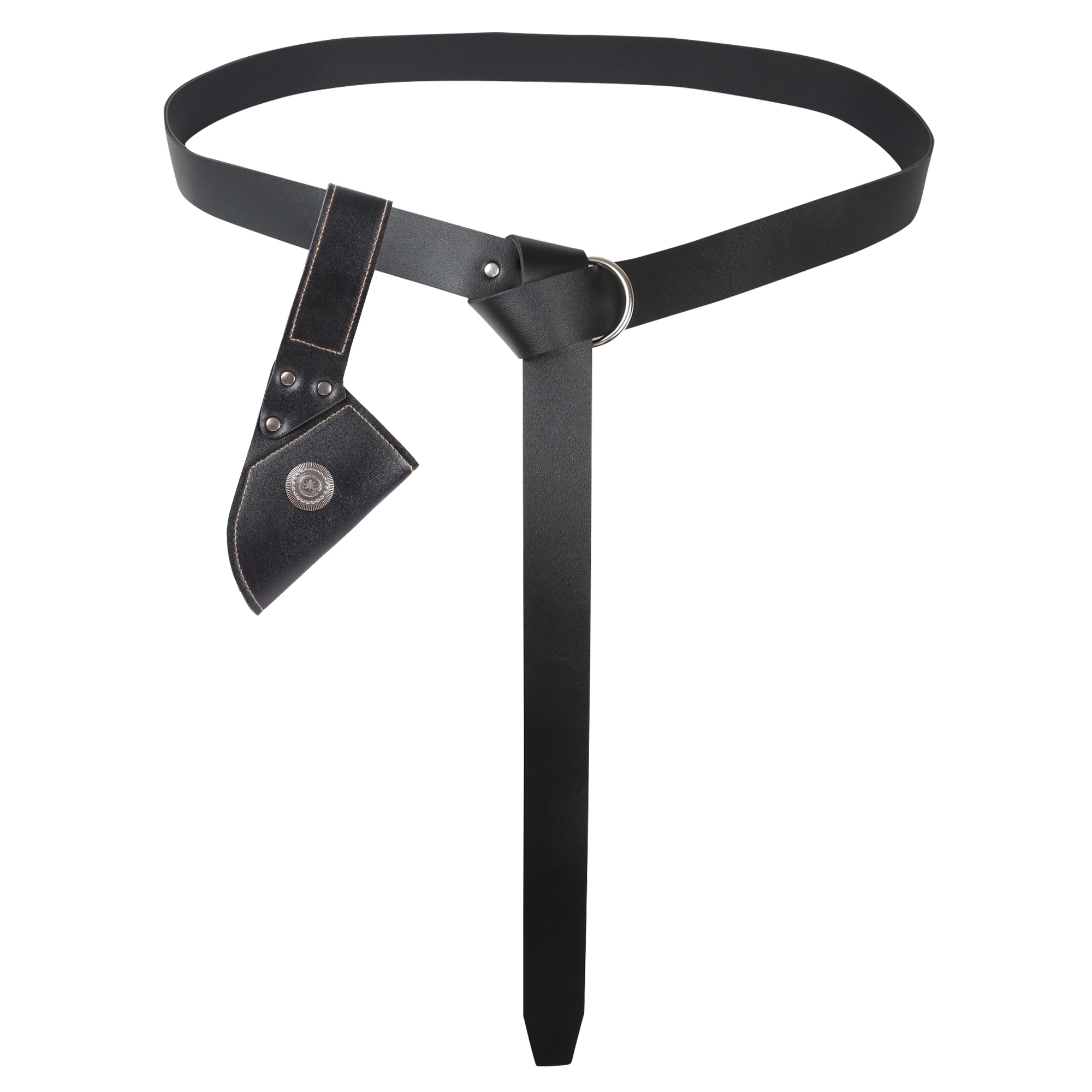Vintage Medieval Viking Knight Sword Scabbard PU Leather Knife Sheath Stand with Belt Holster Scabbard Role Playing Props