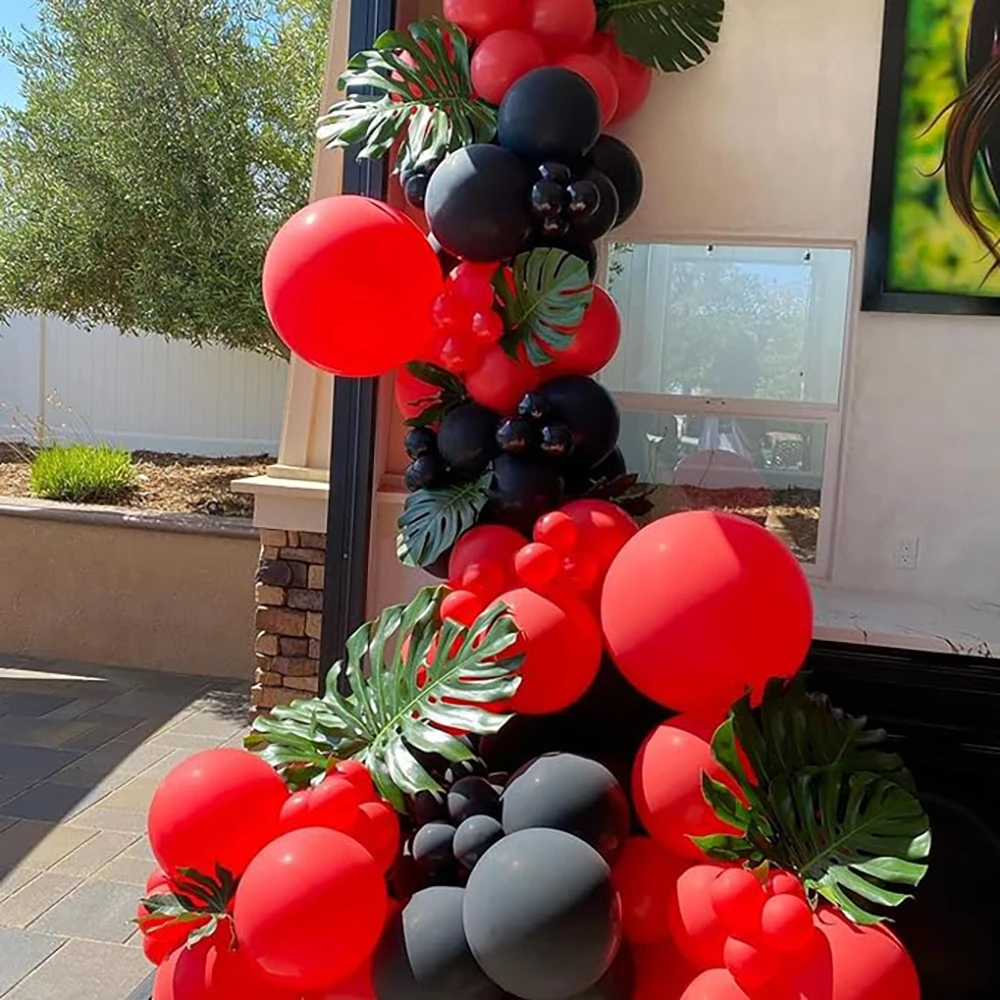 مجموعة إكليل بالونات للزينة ، قوس البالون ، حفلة عيد الميلاد ، استحمام الطفل ، ذكرى الزفاف ، ديكور العام الجديد ، أسود وأحمر ،