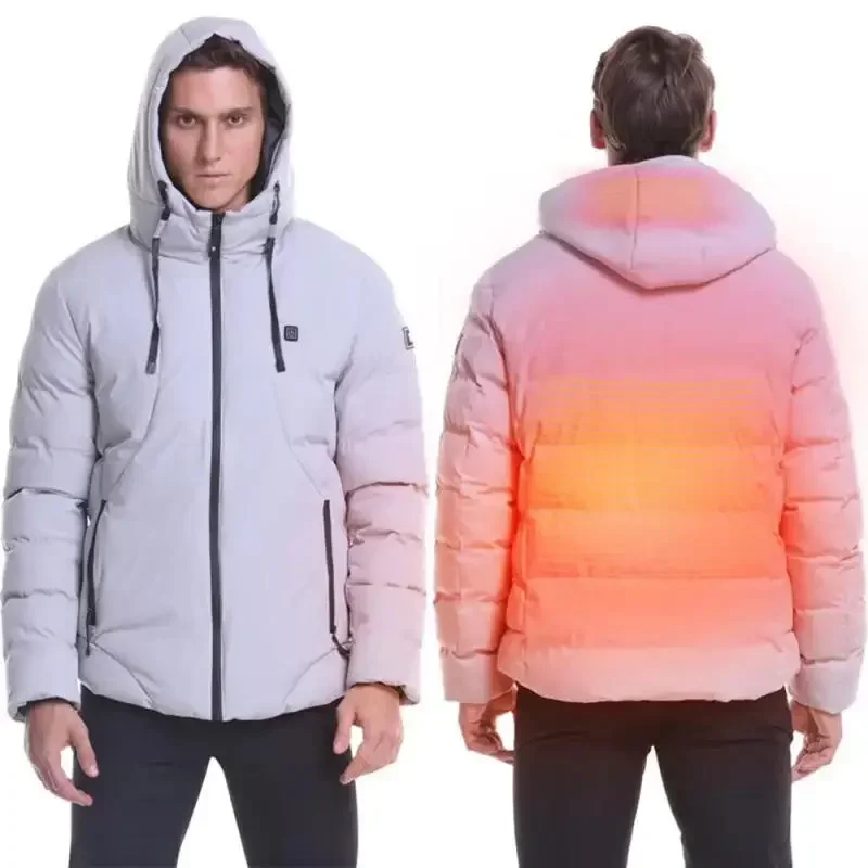 Mannen 2 Gebieden Usb Verwarmde Jas Winter Outdoor Elektrische Verwarming Jas Warme Thermische Hoodies Jas Effen Kleur Verhitte Mannen Kleding