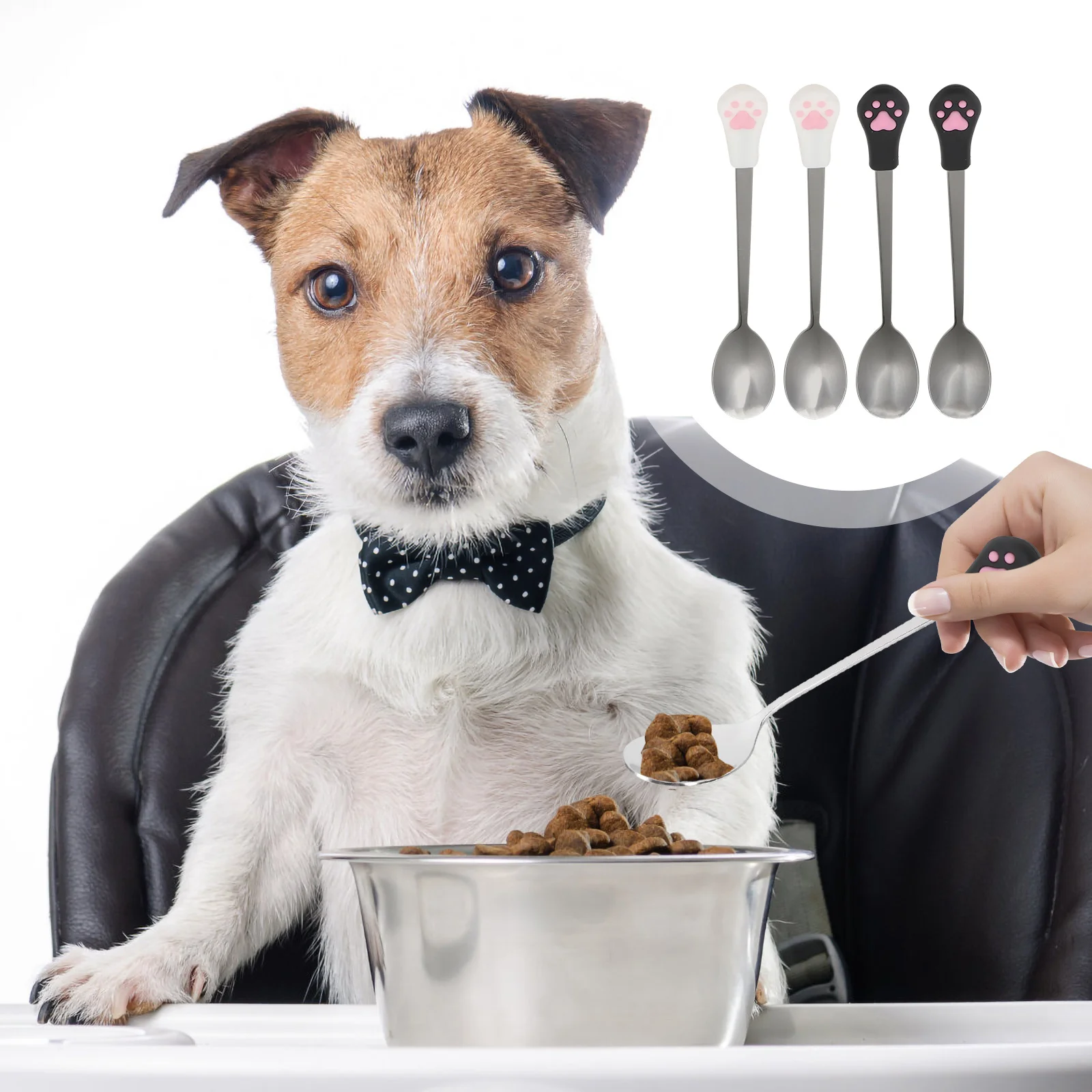 4 قطعة الفولاذ المقاوم للصدأ ملعقة طعام للحيوانات الأليفة الكلب القط يمكن ملعقة دائم سهلة التنظيف سيليكون مقبض أغذية الحيوانات الأليفة المعلبة مغرفة #1