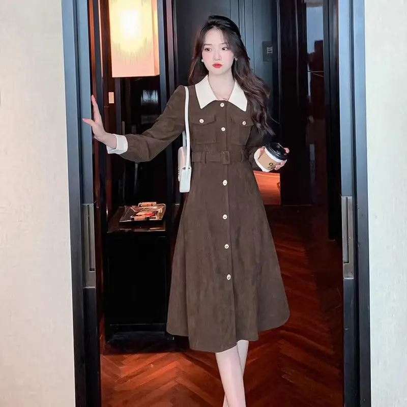 Doll Neck Dress for Petite Women Retro Long Style Slimming Dress