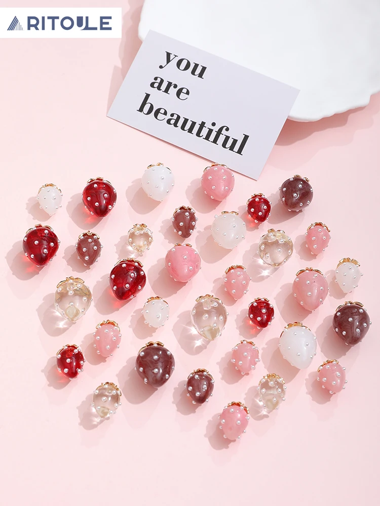 Japanese sweet cute color resin pearl strawberry pendant DIY handmade earrings jewelry necklace accessories materials