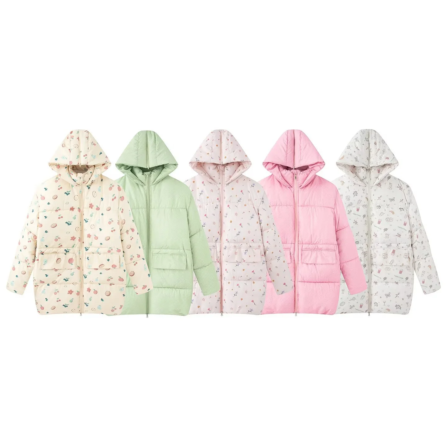 

2025 Winter New Women's Casual Commuter Style Zippered Long-Sleeved Stand Collar Hooded Printed Warm Loose Cotton Jacket