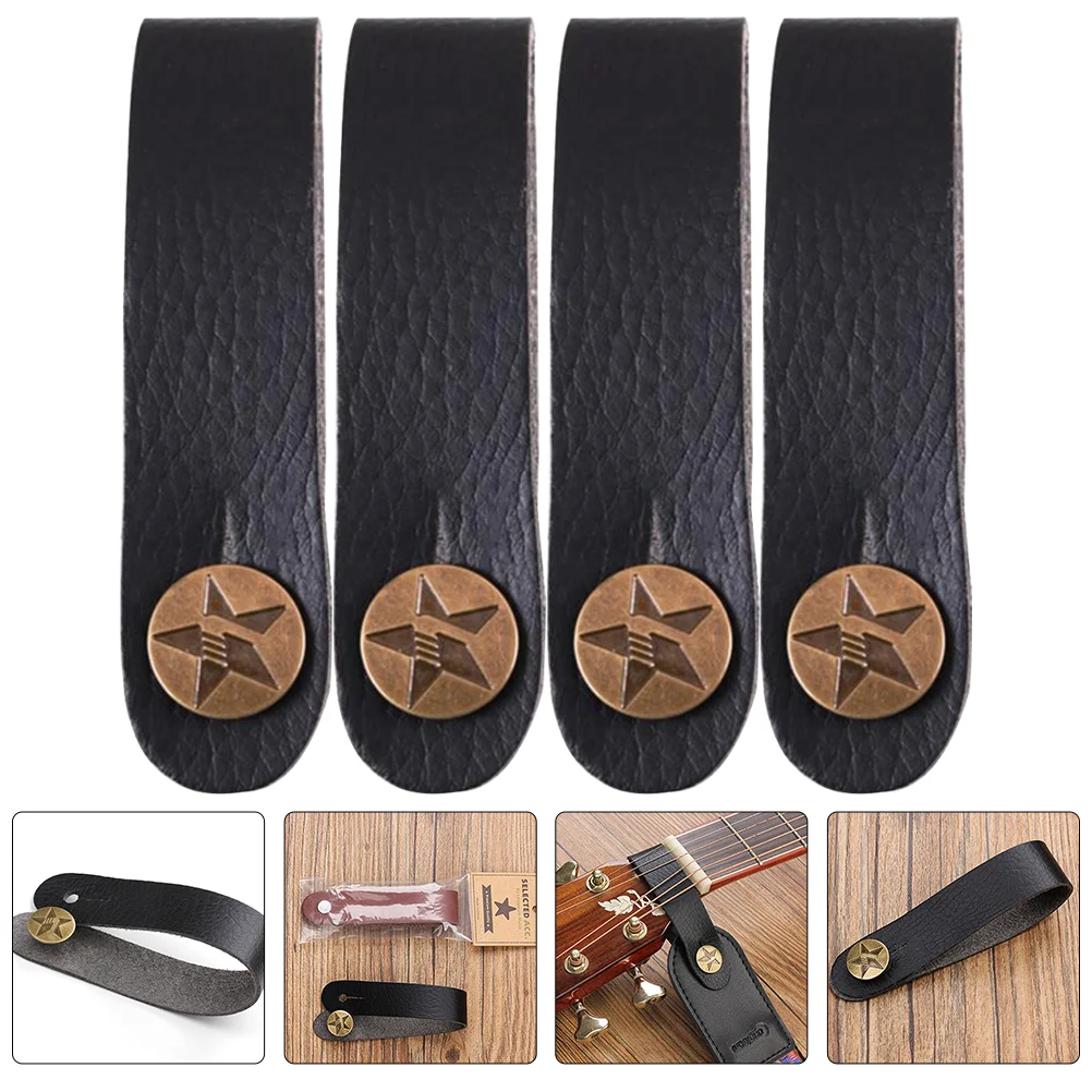 

4 Pcs Acoustic Head Band Guitar Strap Lock Button Black Pu Portable Straps Bands