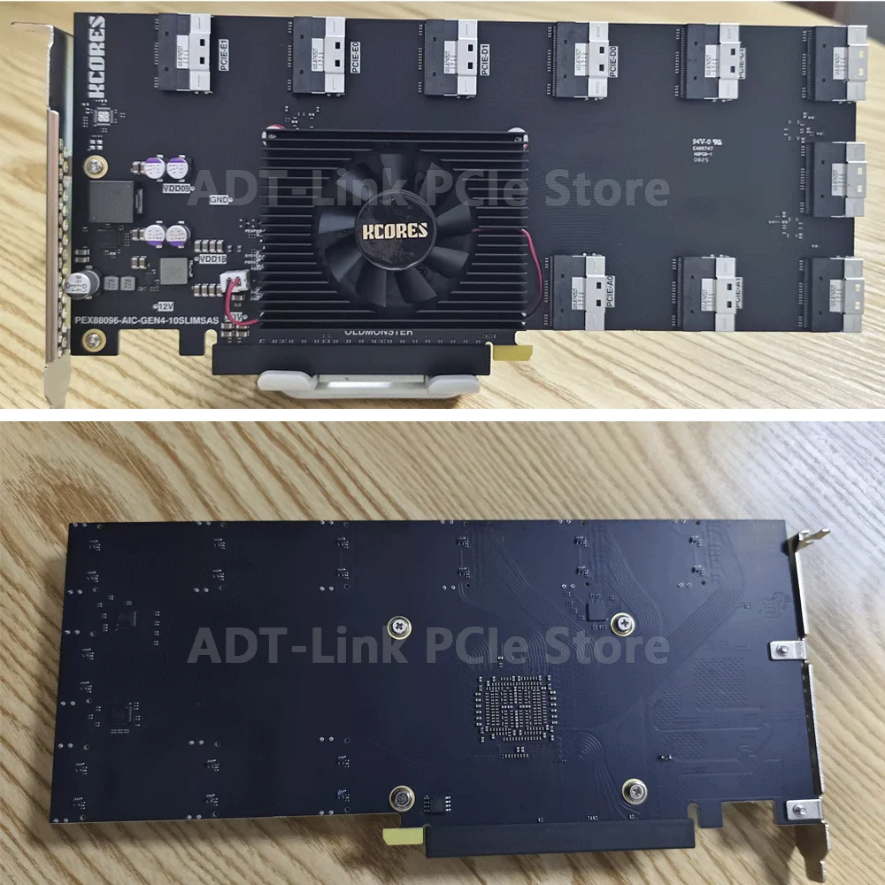 PCIe 4.0 X16 Switch Expansion Card 10x SFF-8654 8i SlimSAS U.2 NVMe SSD AI GPU Broadcom PEX88096 20x4/10x8 /5x16 Lane Splitting
