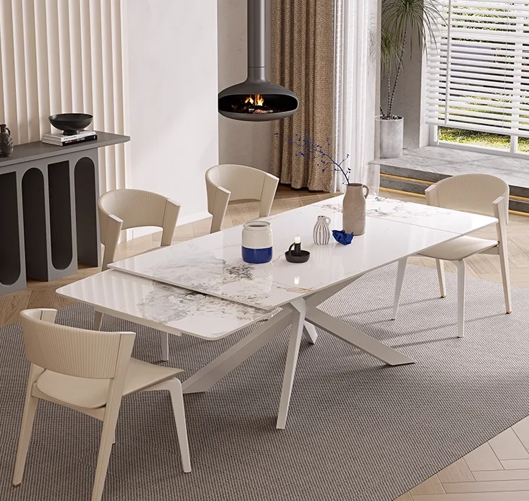 

xx-Contemporary Luxury Rectangular Dining Table Modern Nordic Style Sleek Slate Black Extendable Made Of Steel Stone Metal Iron*