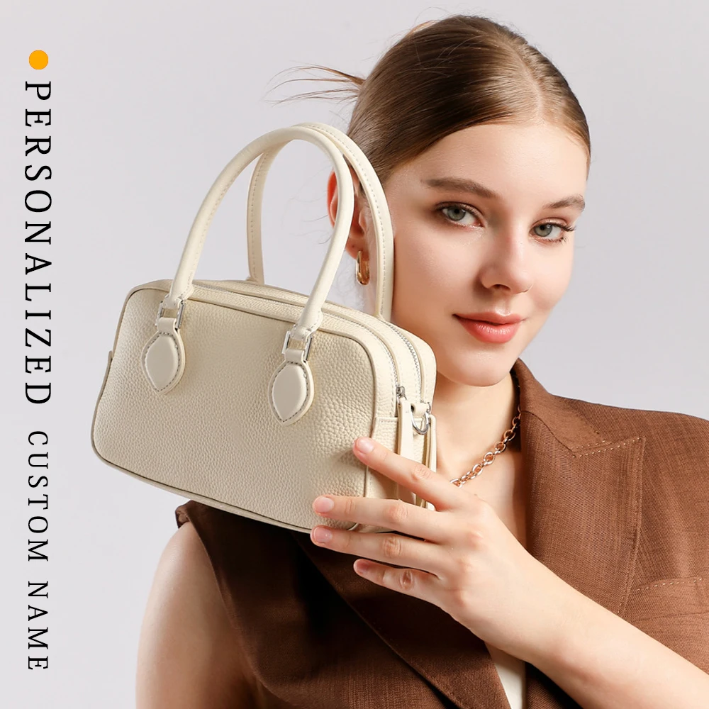 

Cowhide high-end portable women's Boston bag new spring and summer mini crossbody single shoulder pillow bag underarm women bag