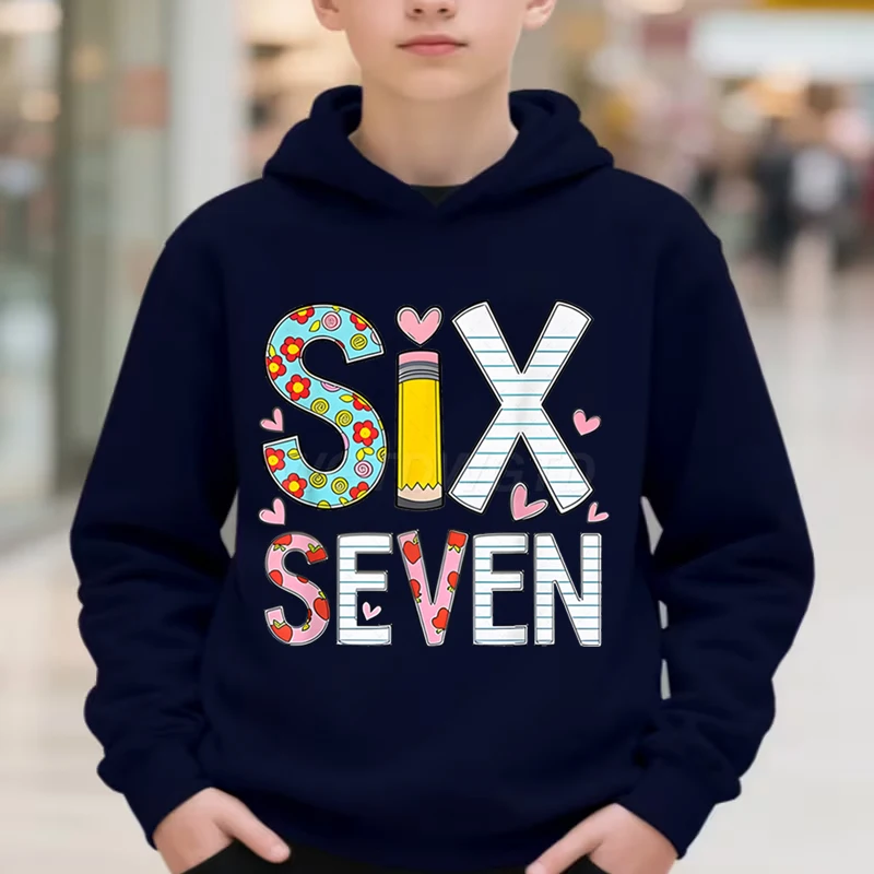 المبيعات الساخنة ملابس الأطفال ميمي ستة سبعة قلم رصاص الجرافيك بلوزات هوديس 6 7 الميمات الطلاب فتاة بوي كنزة قطيفة #4