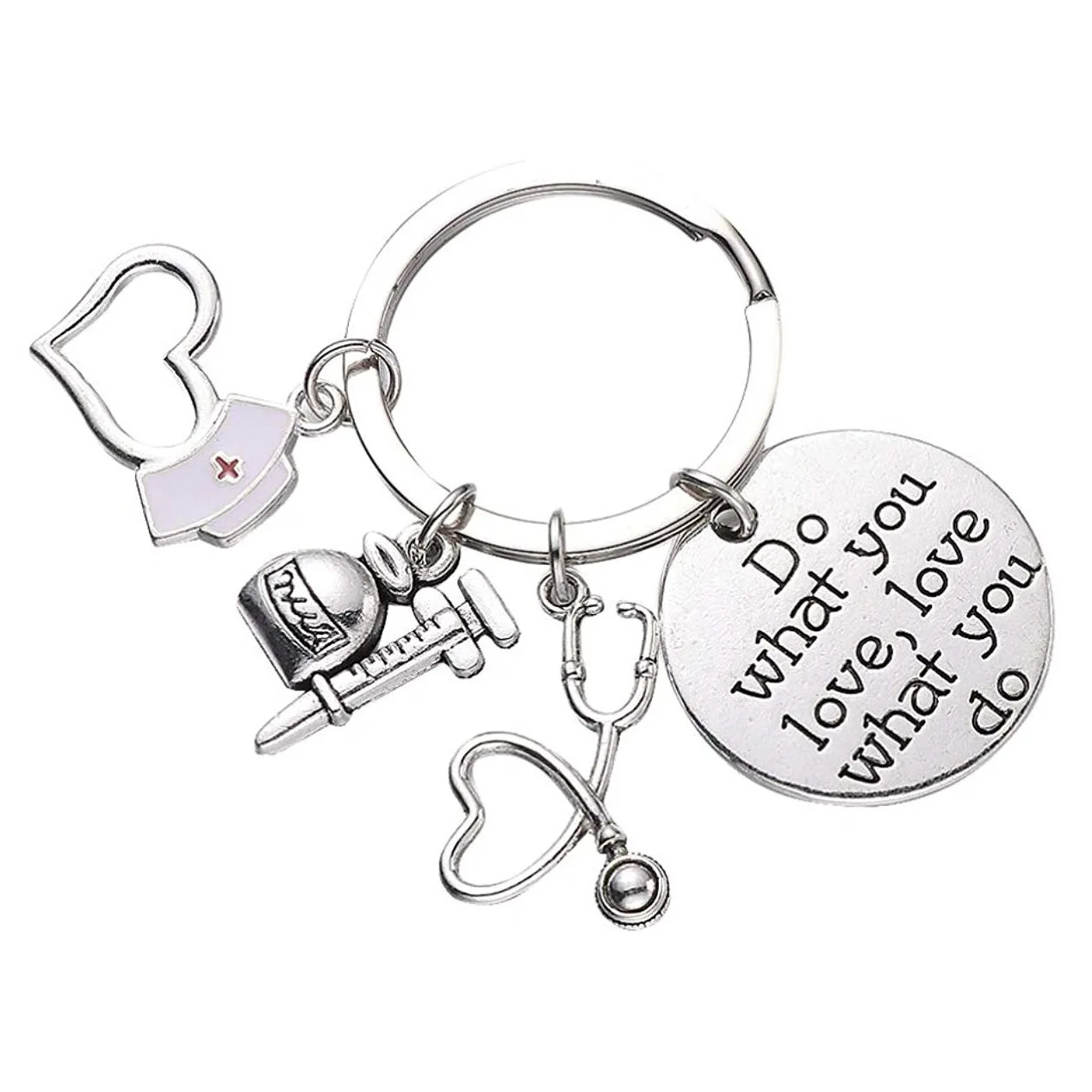 Doctor nurse syringe stethoscope heart-shaped nurse cap keychain