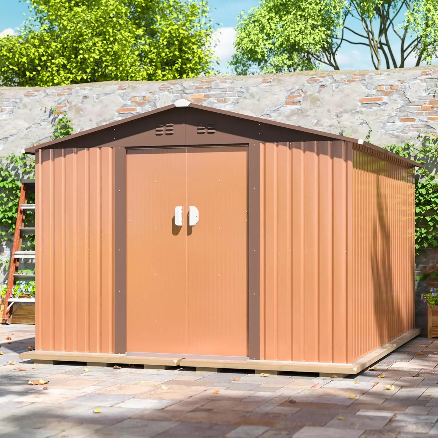 

JAXPETY 9x10.5FT Outdoor Storage Shed, Galvanized Metal Storage Shed for Outdoor Garden Shed with 2 Sliding Lockable Doors