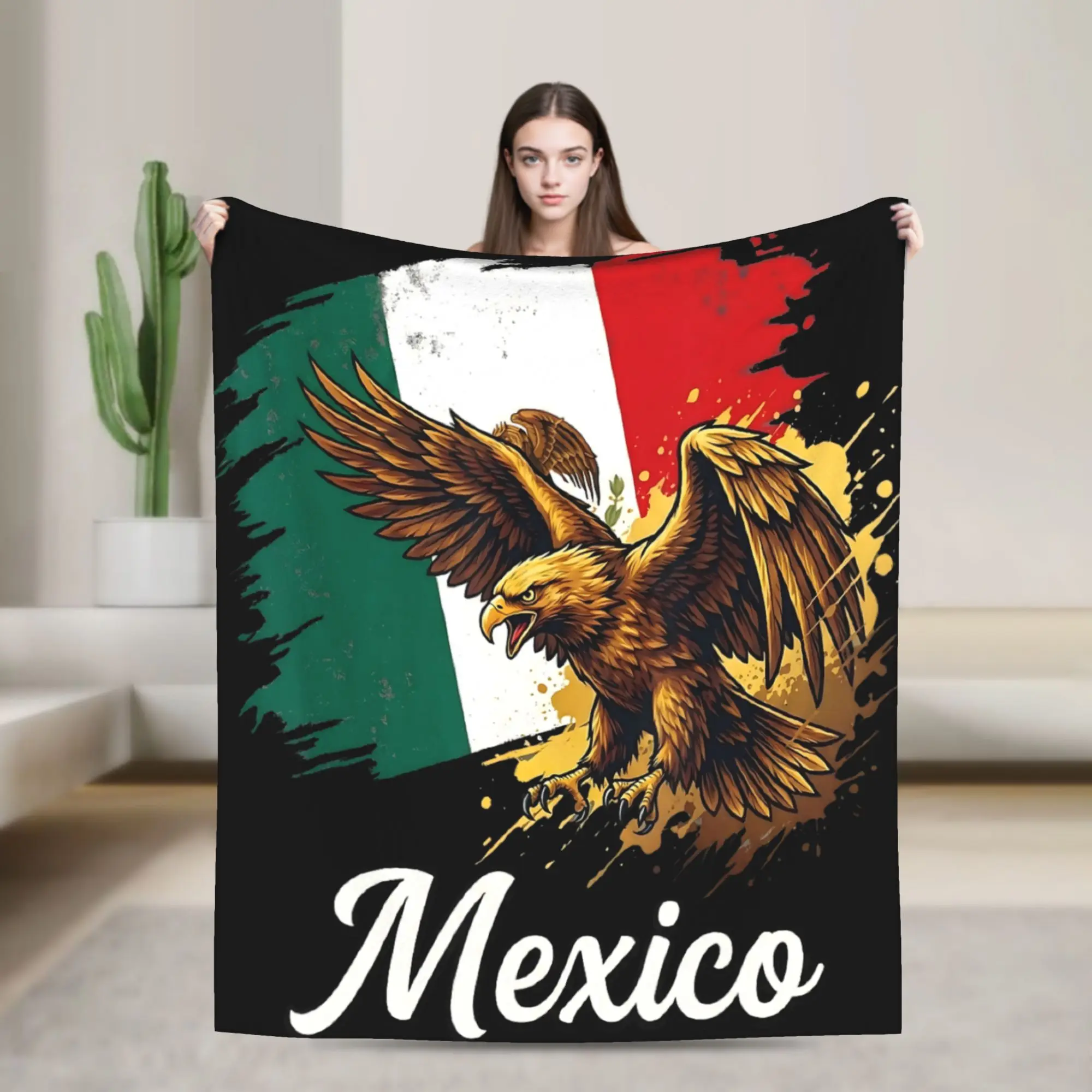 Mexican Flag Eagle National Symbol Plush Blanket Girls Boys  Flannel Throw Blanket For Couch Bed Super Soft Quality Gift Idea