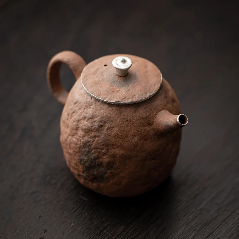 

Old Rock Clay Stone Pot Ceramic Hand-made Silver Coarse Pottery Small Teapot Single Pot Ball Hole Filter Teapot