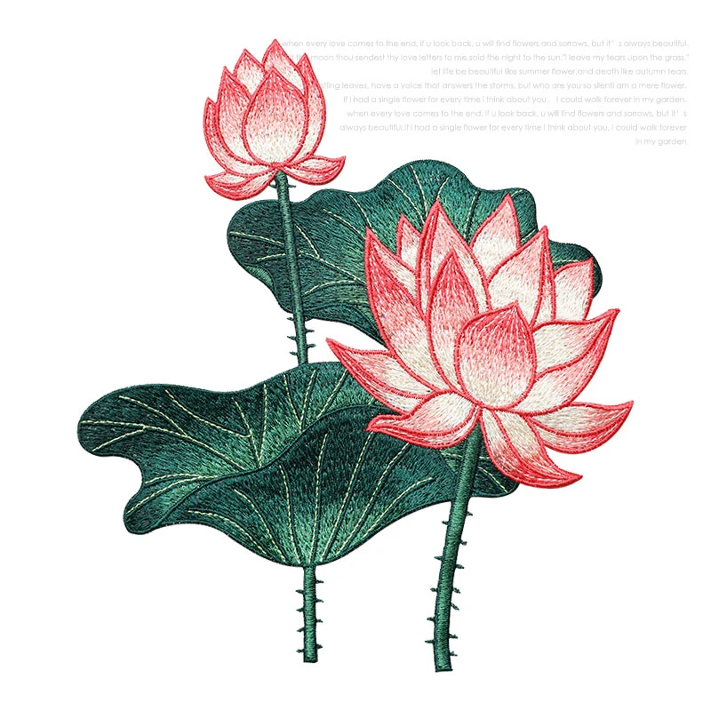 24CM Lotus Flower Embroidered Patches for Clothing DIY Sew On Floral Parches Embroidery Appliques for Dress