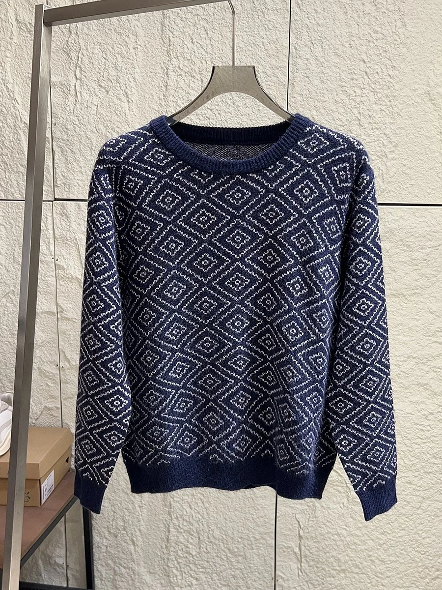 

Cool Men's Knitted Sweater Fashionable Streetwear Wool Blend Long Sleeve round Neck Warm Casual American Style Winter Outerwear