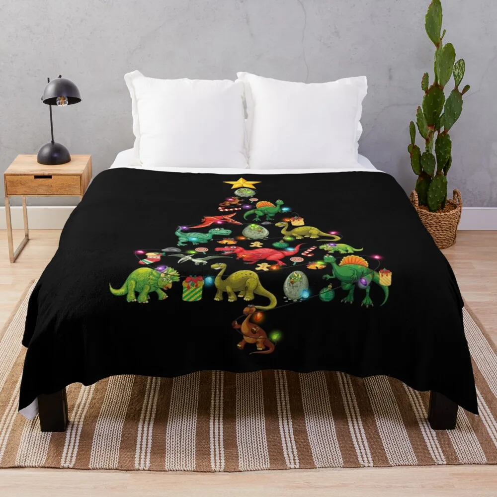 Funny Dinosaur Rex Christmas Lights Tree Shirt Santa Saurus Lovers Xmas T Shirt Throw Blanket For Sofa Thin Single Blankets