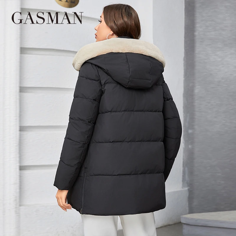 Gasman 2023 Winter Donsjack Vrouwen Korte Klassieke Rits Met Rits Opstaande Kraag Capuchon Slanke Jassen Vrouwen Parka \'S 83357