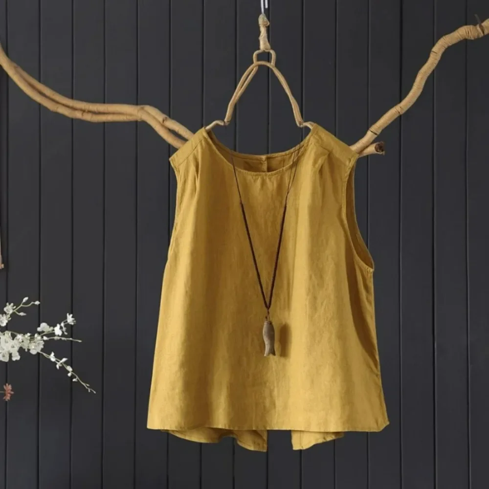 Women Vintage Linen Cotton Reversible Tank Top Loose Casual Sleeveless Vest Breathable Soft Flattering Minimalist Streetwear