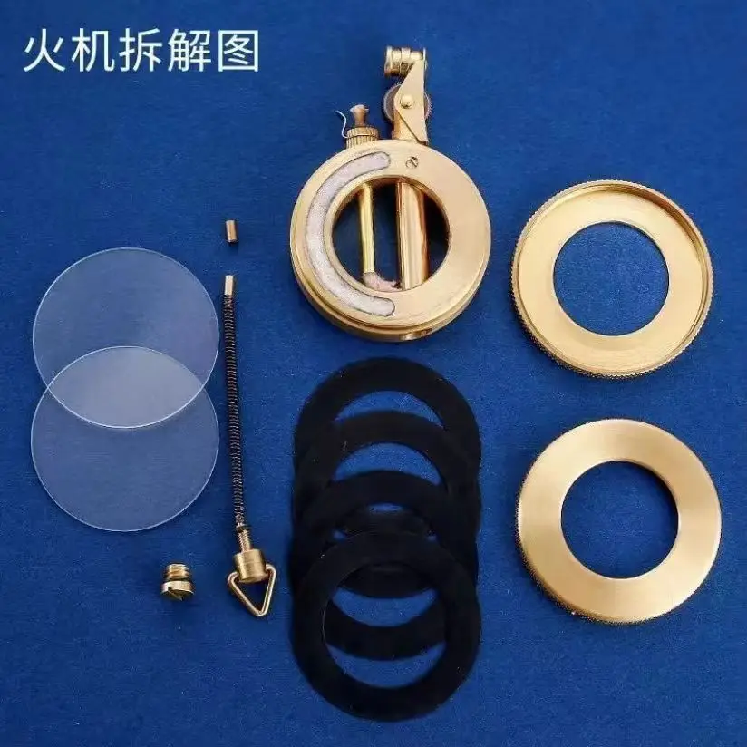 Vintage Style Round Brass Gas Lighter with Transparent Fuel Gauge Oil-Filling Cigarette Lighter Gifting and Collection