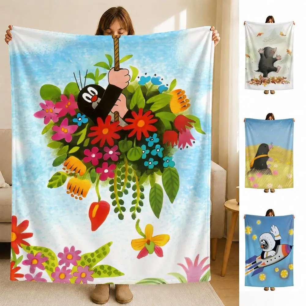 cartoon L-Little M-Mole Throw Soft Flannel Blanket for Bed Bedroom Sofa Picnic Throw Skin-friendly Breathable Gift Cover